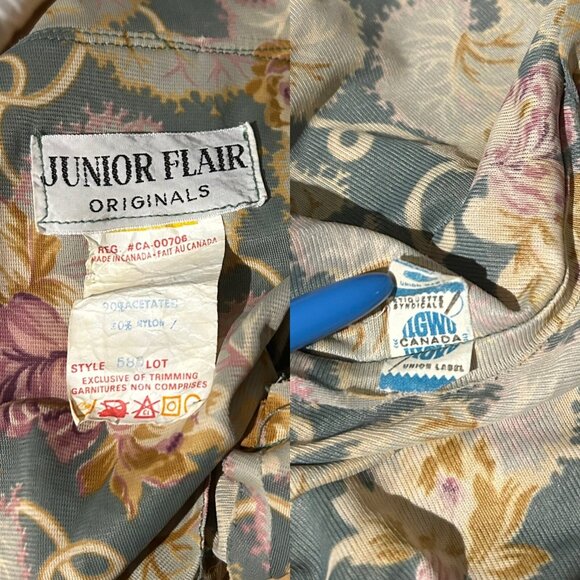 70s vintage pilgrim collar blouse shirt sleeve buttonup ruched floral art print. - Picture 7 of 10